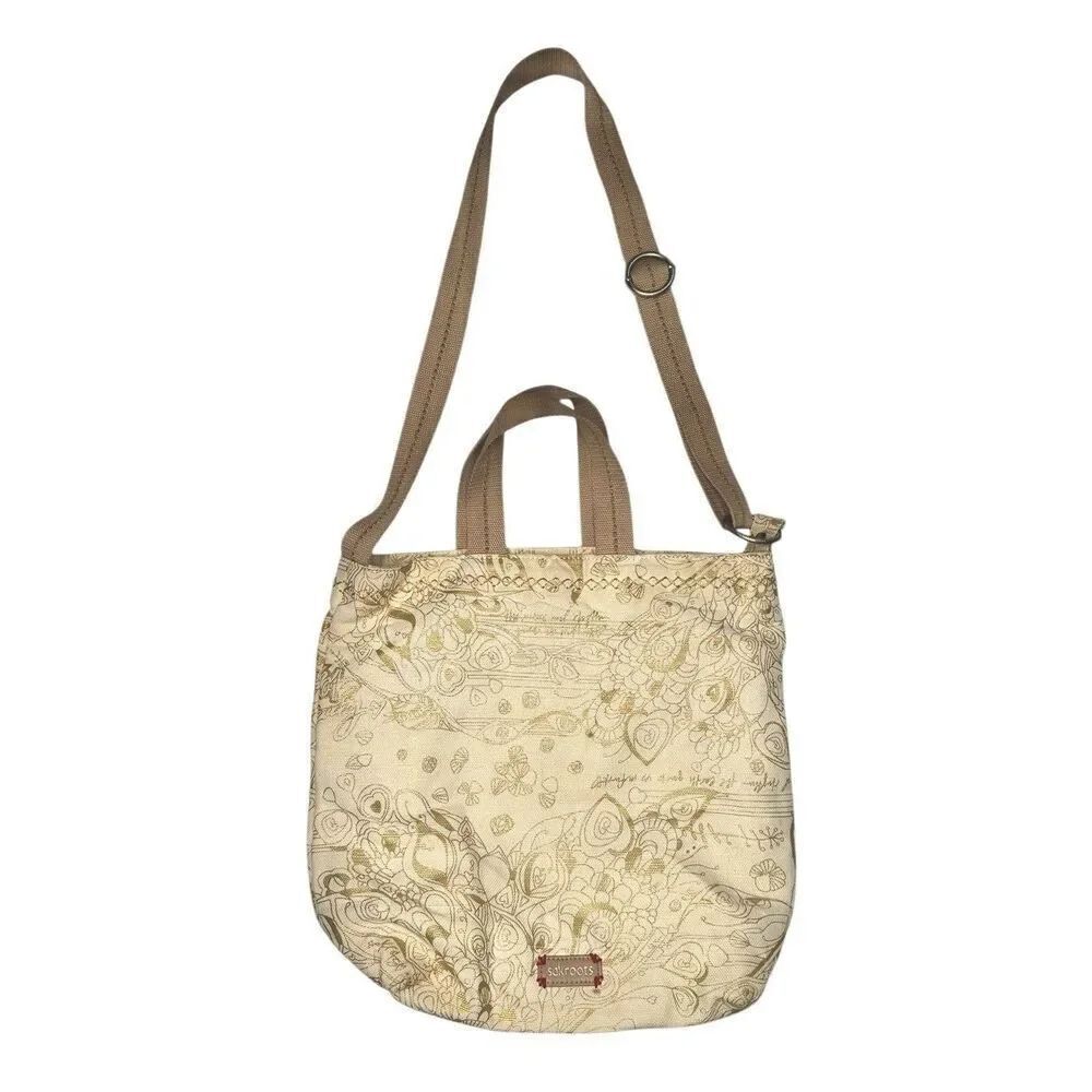 Sakroots Collection Crossbody Adjustable Purse Bag Cream & Gold Peacock Print